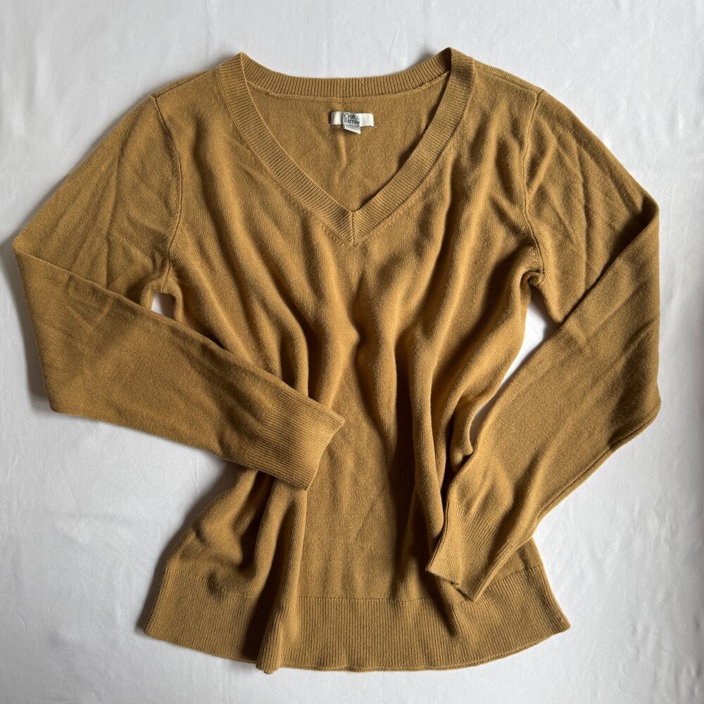 Croft & Barrow V-Neck Camel Brown Knitted Sweater Sz Medium Y2K Office Preppy